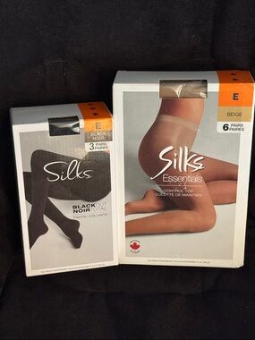 6 prs Essentials Control Top Tights - Beige 3 prs Silks Blackout tights - black